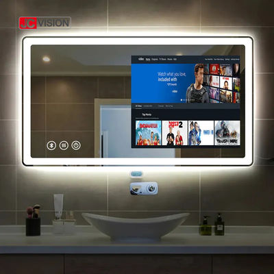 JCVISION হোটেল হোম টাচ স্ক্রিন মিরর টিভি অ্যান্ড্রয়েড এলইডি স্মার্ট বাথরুম মিরর আইপি 65