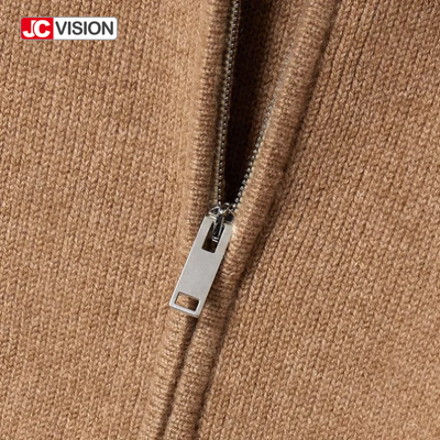 JCVISION Autumn Winter Brown V-Neck LongSleeve Zipper Women