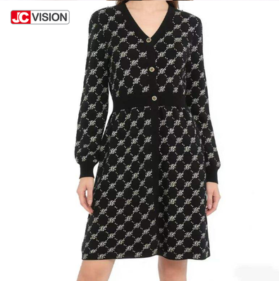 JCVISION শরৎ ও শীতকালীন মহিলাদের ভি-নেক নিটেড ড্রেস কমিউটার স্টাইল