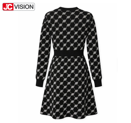 JCVISION শরৎ ও শীতকালীন মহিলাদের ভি-নেক নিটেড ড্রেস কমিউটার স্টাইল