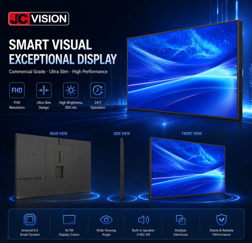 JCVision 55 ইঞ্চি ইনডোর ডিজিটাল সিগনেজ ডিসপ্লে E-LED ব্যাকলাইট, প্রশস্ত দেখার কোণ, ওয়াল মাউন্ট লাইট বক্স খুচরা ও আতিথেয়তার জন্য (এইচডি -352 সি)